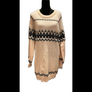 Sweater Dress Size XL Cream Blue Fair Isle Design Loose Knit Lightweight Stylish